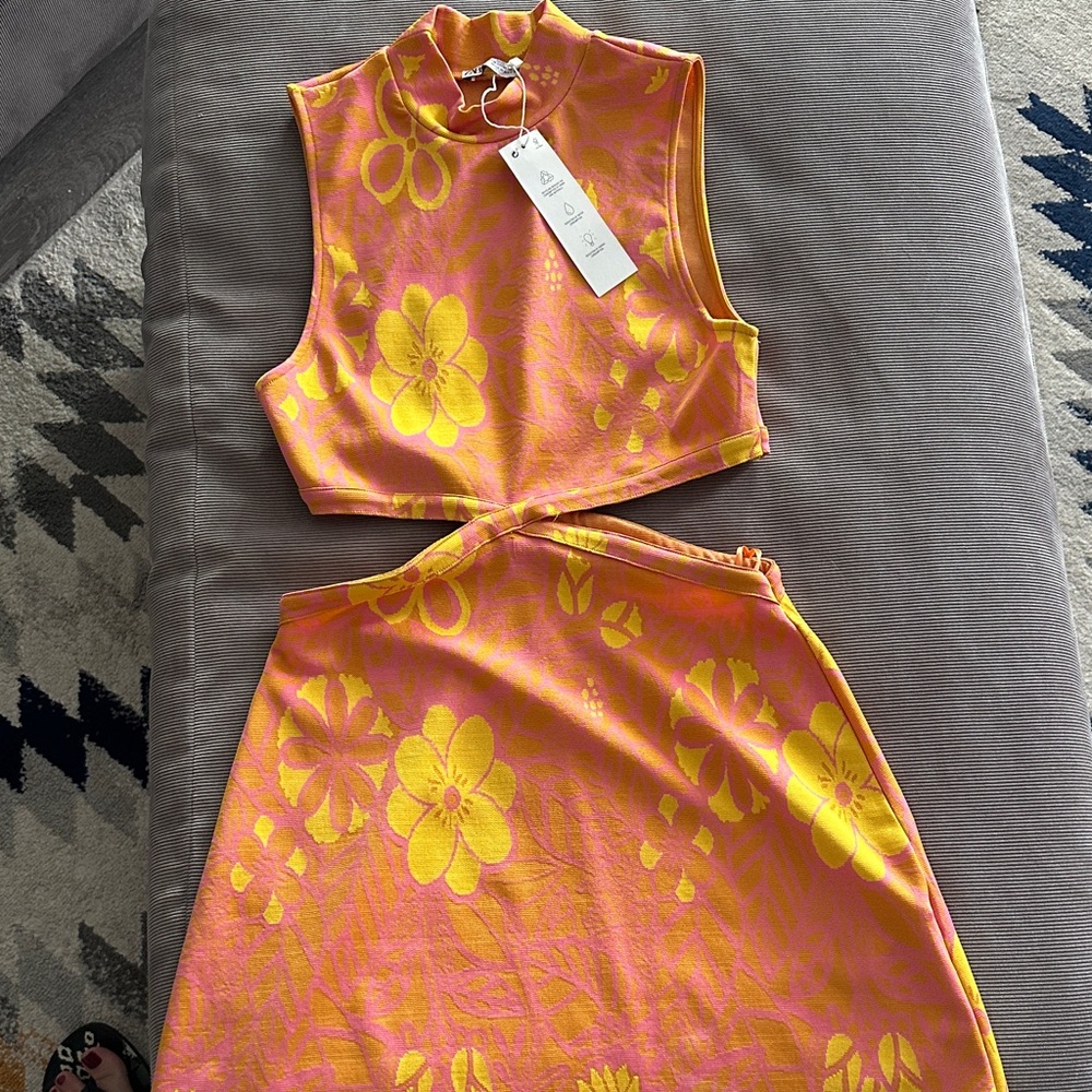 Zara Pink and Yellow Floral Knit Two-Piece Set